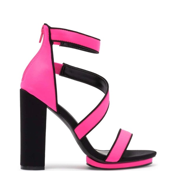 Neon pink block heeled sandals - Picture 1 of 5